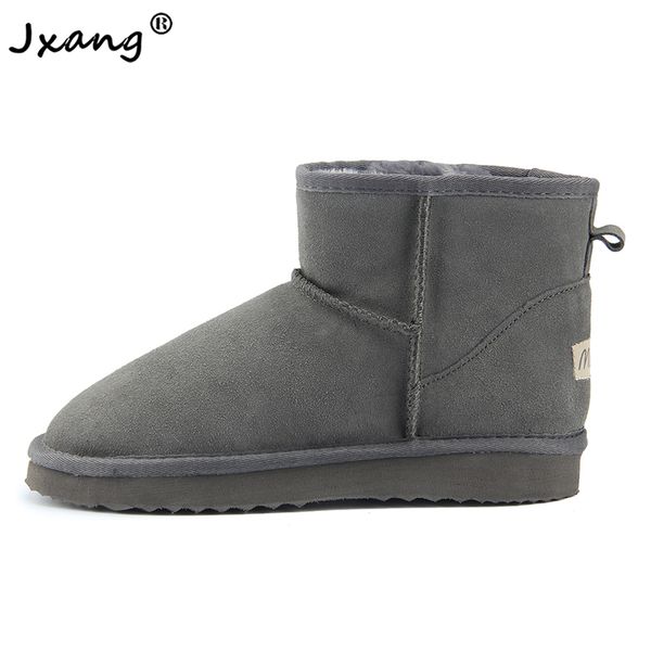 

jxang 2020 classic brand women snow boots 100% genuine cowhide leather ankle boots warm winter women's large size 33-44, Black