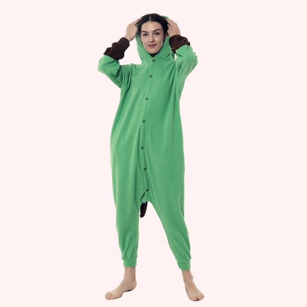 

wholesale cartoon animal one-piece pajamas version couples casual flannel pajamas men and women mascot home service, Red;yellow