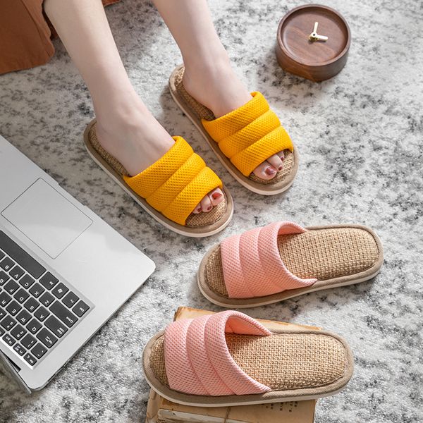 

cotton and linen slippers household soft bottom linen slippers women's home universal indoor non-slip mute cotton, Black