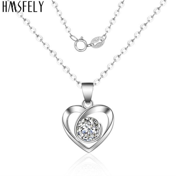 

hmsfely 925 sterling silver zircon heart shape pendant female necklace for gift luxury women dangles necklaces jewelry
