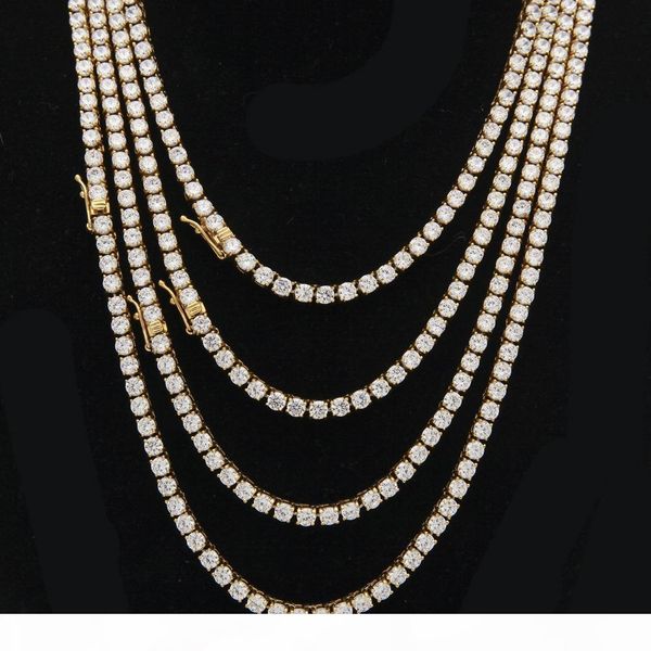 

never fade 4mm stainless steel 18 20 22 24inch iced out tennis chain cubic zircon hip hop mens jewelry, Silver