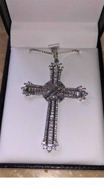 

vintage long cross ожерелье стерлингового серебра 925 5a циркон cz партия свадьбы крест подвеска для женщин мужчин роскошные ювелирные издел, Silver