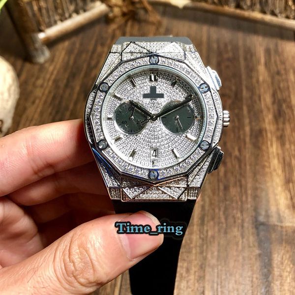 

edition 521.ox.9010.lr.1704 diamond dial rose gold diamond case japan vk quartz chronograph movement mens watch rubber strap watches, Slivery;brown