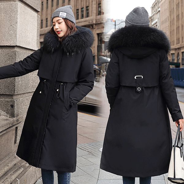 

warm winter coat women thick hooded coat parkas women winter jacket long parka fur collar korean down cotton female coats, Black
