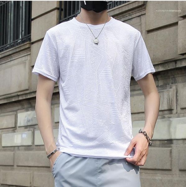 

silk tees men fashion breathable mens solid veins designer tshirts summer man o-neck short sleeve new ice, White;black