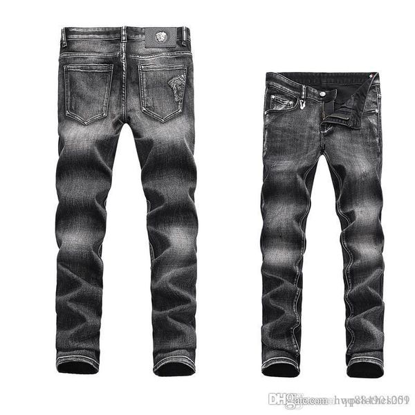 

men jeans denim skinny motorcycle biker fashion jogger designer jeans 2019 new gray stretch light wash slim hip hop trousers size 30-38, Blue