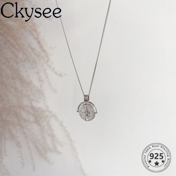 

ckysee roman 925 sterling silver necklace quinn coin pendant necklace for fashion women girlfriend simple charms jewelry