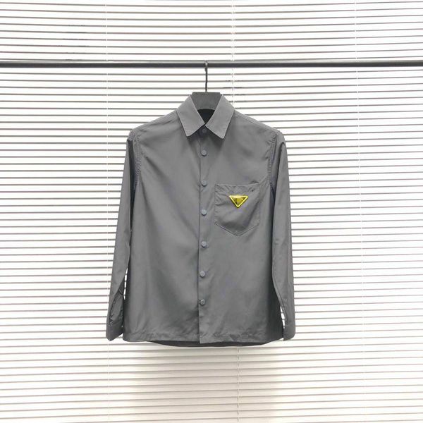 

20ss seller shirt men retro blouse imported material comfortable and breathable slim arm letter chest triangle lapel shirts, White;black