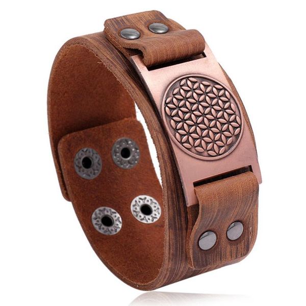 

punk rock vintage genuine leather wide bracelet retro men wristbands viking charm bangle biker hiphop women fashion jewelry gift, Golden;silver