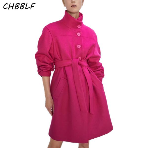 

women's wool & blends chbblf women stylish rose red woolen coat bow tie waistcoat long sleeve female thick outwear xdn9025, Black