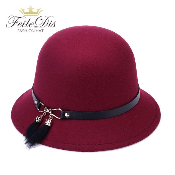 

feiledis] новая женская шерсть шляпа войлока с широкими полями gentleman elegant lady winter autumn belt jazz caps gld-117, Blue;gray