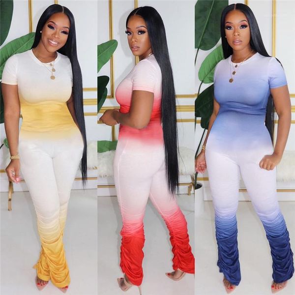 

color womens jumpsuits summer o neck casual fashion female rompers stacked slim full length pants bodysuit gradient, Black;white