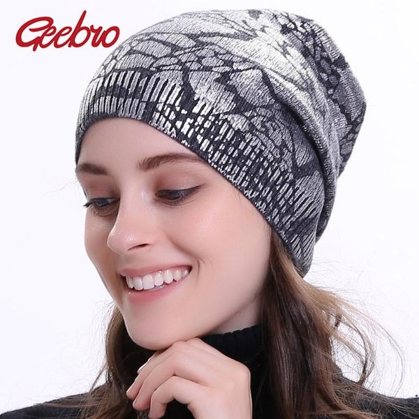 

geebro women's bronzing knit cashmere beanie hat spring single layer casual slouchy beanies for women metallic color skull cap, Blue;gray