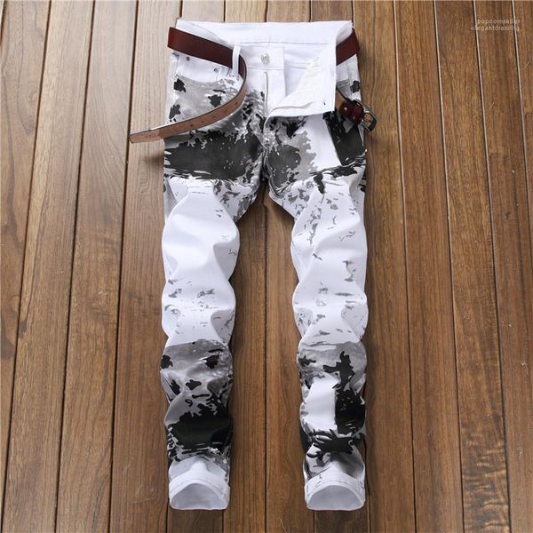 

jeans spring autumn winter male trousers designer pants jeans printed men straight, Blue