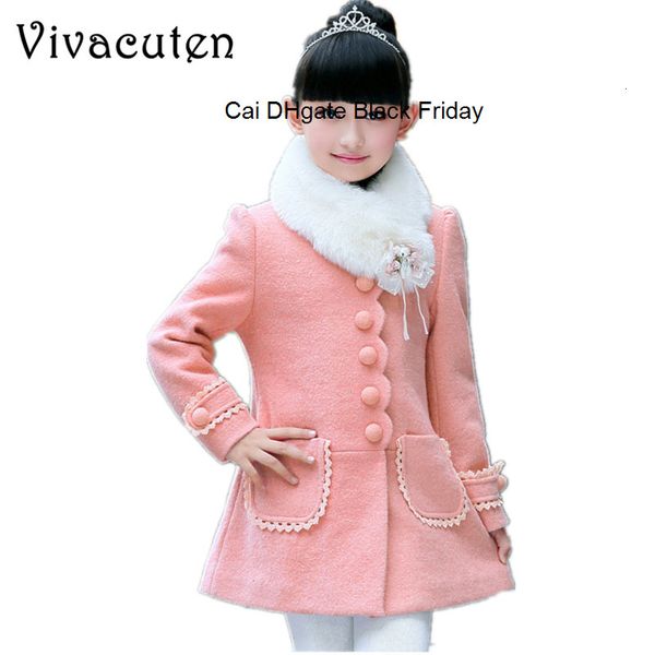 

new winter girls thicken warm coat children fur collar woolen jackets infant kids overcoats teens girls clothes outerwear h073