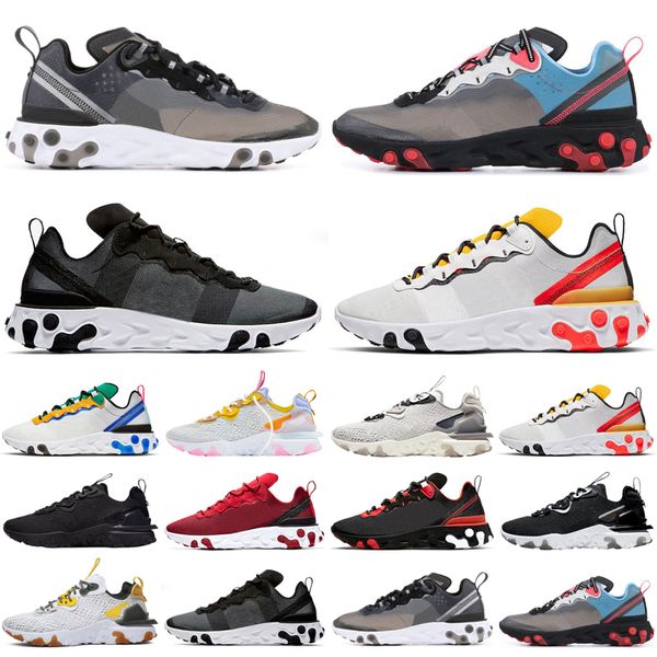 

discount react vision element 55 87 running shoes men women triple black Honeycomb outdoor mens womens trainers sports sneakers runners