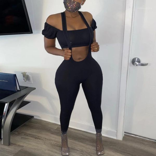 

designer panelled halter slash neck jumpsuit sleeve jumpsuits casual natural color capris pants women clothes fashion womens jumpsuits, Black;white