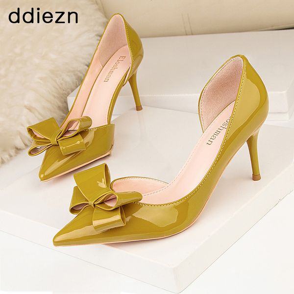 

dress shoes ladies fashion sweet party high heels women's thin delicate bow side hollow pointed toe woman pumps, Black