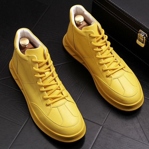 

boots korean fashion men's cow leather shoes flats shoe platform boot black white yellow ankle botas masculinas botines hombre