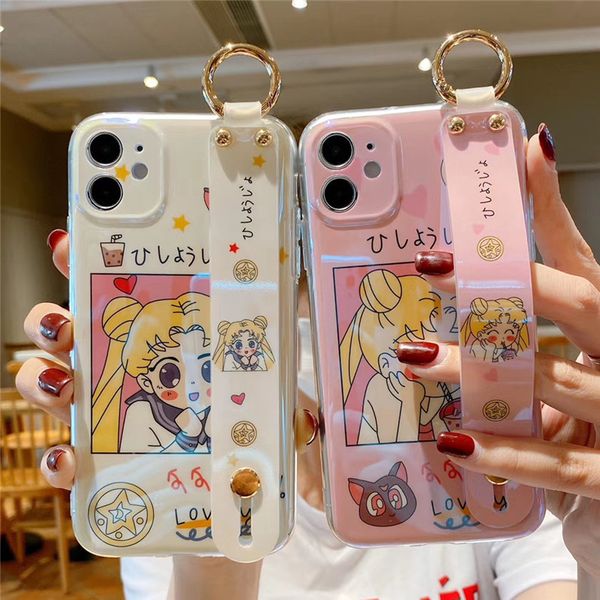 

japan anime cartoon sailor moon luna cat soft phone case for iphone 11 pro max x xs xr 7 8 plus 2020 se wrist bracket cover