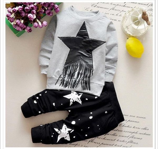 

spring autumn baby t-shirt pants 2pcs suits toddler tracksuits children boys girls bohemia style clothing kids clothes kg-247, White