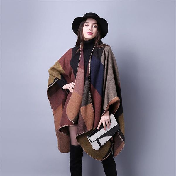 

winter women overwear coat oversized knitted imitation cashmere poncho capes duplex shawl cardigans sweater with tassel q6 35f, White;black