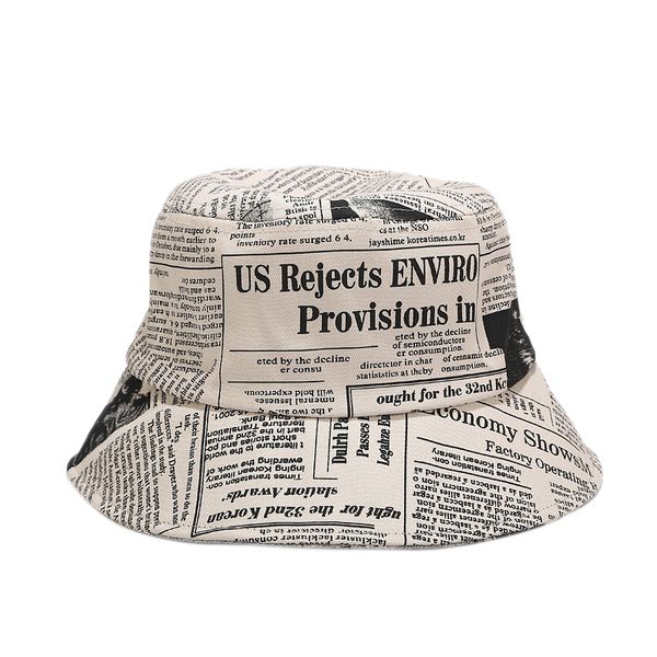 

fisherman hat creative old newspaper pattern printed basin hat street trend wide-brimmed sun harajuku bucket outd, Blue;gray