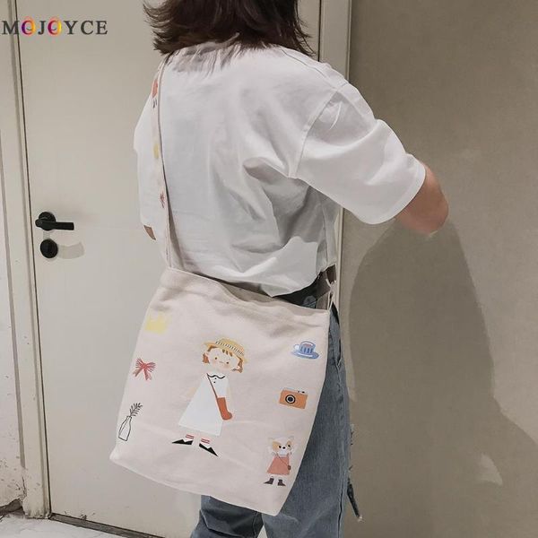 

cartoon canvas shoulder crossbody bags women messenger shopping handbags canvas material, durable cartoon print design, stylish
