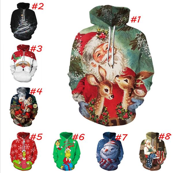 

2020 santa claus christmas snowflake printed casual couple wear hooded sweater autumn winter long sleeve pullover jacket for men women d9301, White