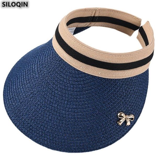 

siloqin trend women's hat summer new fashion bow sun hats elegant simple empty roof sunhat ladies brands sports beach hat chapeu, Blue;gray