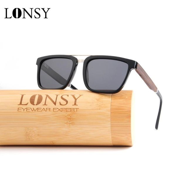 

lonsy 2020 classic acetate wood women men sunglasses polarized retro shades eyewear uv400 gafas, White;black