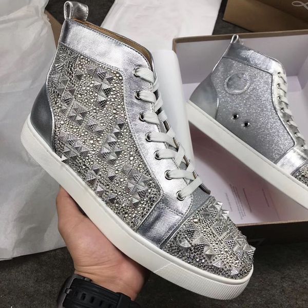 

elegant brands loubitag max casual flat strass rhinestones red bottom sneaker shoes women,men trainers shoes party wedding dress eu35-47, Black