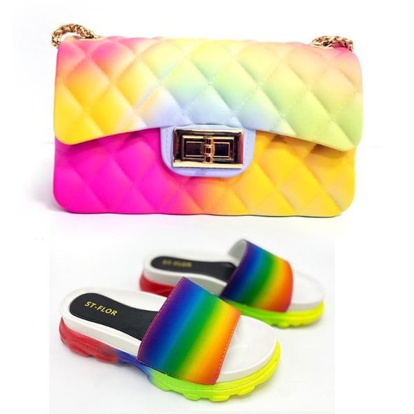 

cute summer slippers woman jelly slipers and bag set candy color slides and purse purses fashion set terlik kapcie, Black