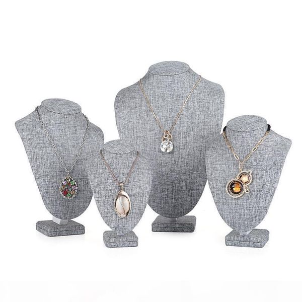 

grade burlap wooden bust mannequin grey linen pendant necklace holder jewelry display stand rack pgraphed props, Khaki