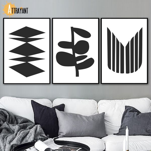 

abstract geometric leaf black and whitewall art canvas painting nordic posters and prints wall pictures for living room decor