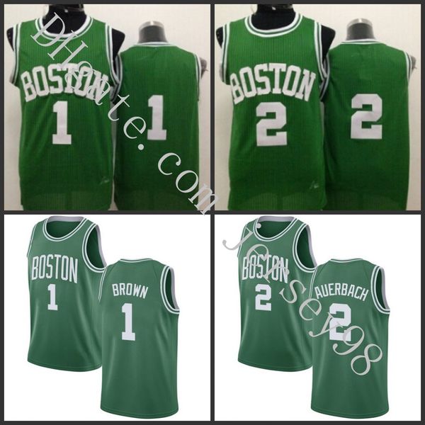 

boston celtics men green #2 red auerbach #1 walter brown white nba lewis swingman throwback jersey, Black