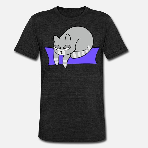 

funny cute grey tired bored lazy cat on a pillow t shirt men custom short sleeve crew neck clothing loose humor spring autumn shirt