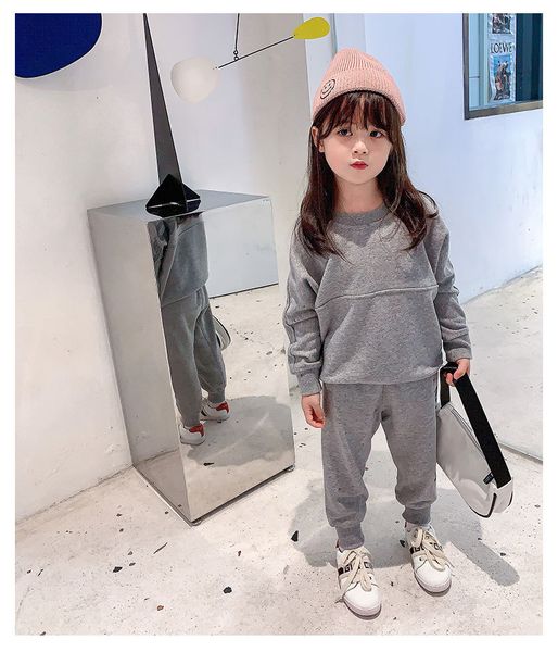 

2020 girls summer clothes set long sleeve 2 pcs clothing suit spring outfits for kids girl's clothes, White