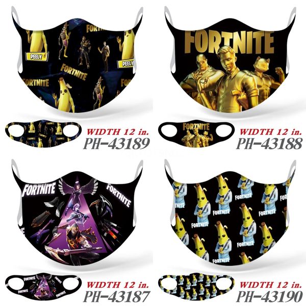 

100 pcs party ice silk anti-pollution boy girls cartoon mouth face printing masks anti-dust breathable earloop washable reusable mask#710, Black