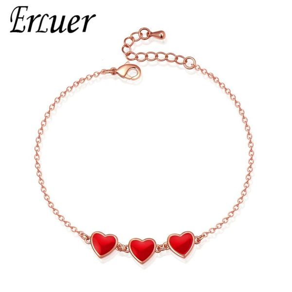 

anklets erluer charm bracelets for women red enamel heart shaped jewelry girl rose gold adjustable bracelet valentine's day jewellery, Red;blue