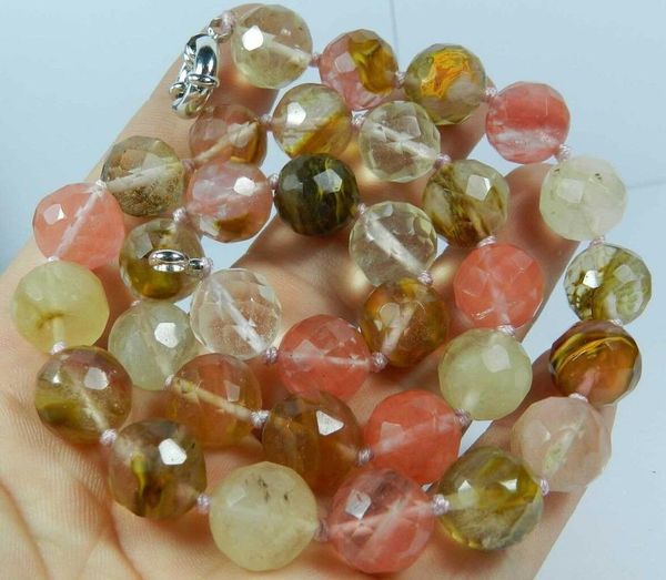 

10mm faceted watermelon tourmaline round beads gems necklace 18, Silver