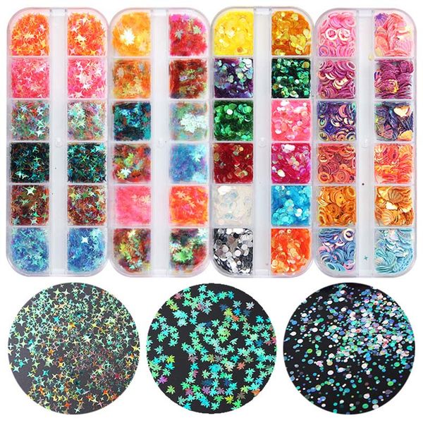 

maple gold holographic glitter flakes nail sequins paillette iridescent multicolor leaf sheet manicure nail art decor, Silver;gold