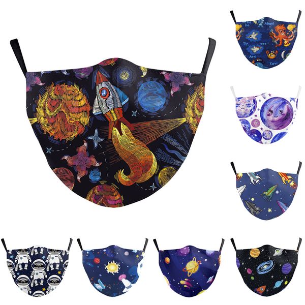 

planet cartoon printing reusable washable mask adjustable elastic strap face mask men and women dustproof outdoor protect