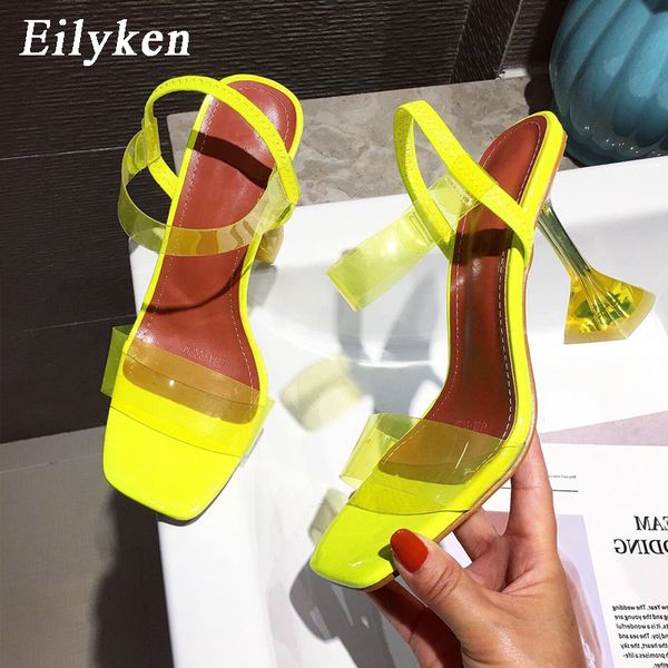 

eilyken yellow white pvc jelly sandals crystal open toe perspex sike high heels crystal women transparent heel sandals 9cm pumps 0922, Black