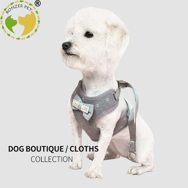 

dog collars & leashes bonzerpet pet harness breathable mesh small vest clothes and leash set puppy cat walking collar for teddy