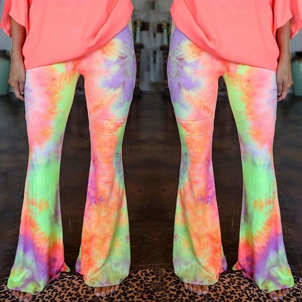 

женский flare спорт стиль женская одежда леггинсы брюки tie dye эластичный пояс способа вскользь брюки, Black;white