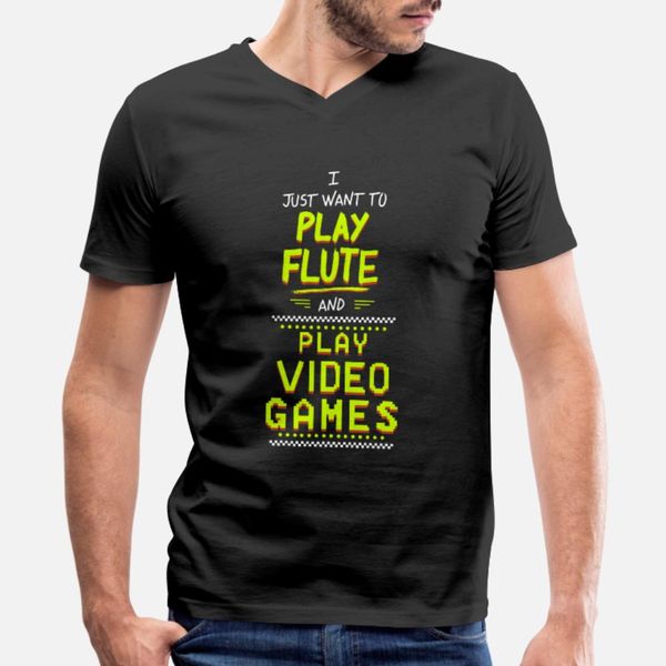 

flute video games flutist gamer gift gaming t shirt men customize short sleeve round neck solid color fitness basic spring autumn pattern