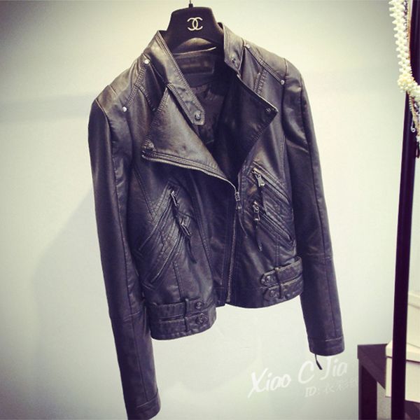 

lautaro black short leather biker jacket women long sleeve zipper plus size faux leather jackets women autumn motorcycle jacket
