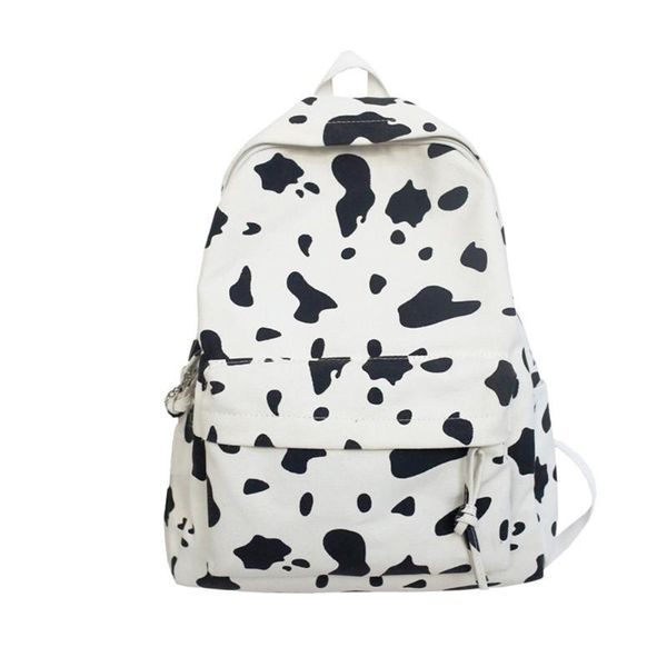 

preppy style backpack canvas bags fashion women men backpack rucksack gift boy girl zipper milk cow printing school bags