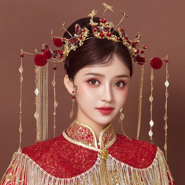 

han dynasty style butterfly chinese bridal coronet wedding headdress hair crown women hair ornament, Golden;silver